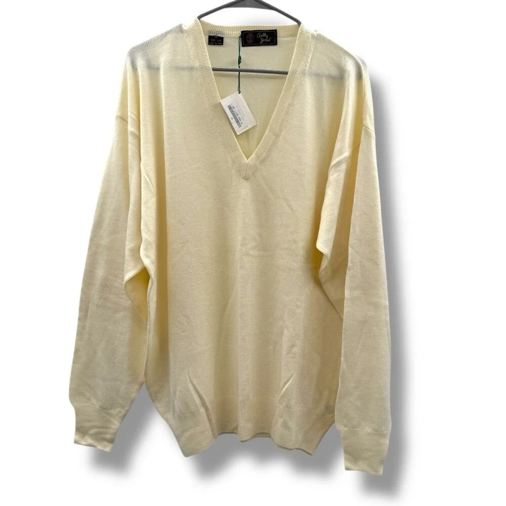 Bobby Jones Sweater Men's Medium V Neck Long Sleeve 100‎ Wool Cream NEW FLAWED
